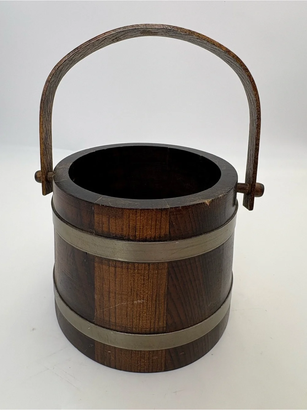 Vintage Wooden Rustic Bucket or Firkin - Brown and Brass